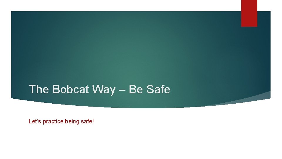 The Bobcat Way – Be Safe Let’s practice being safe! 