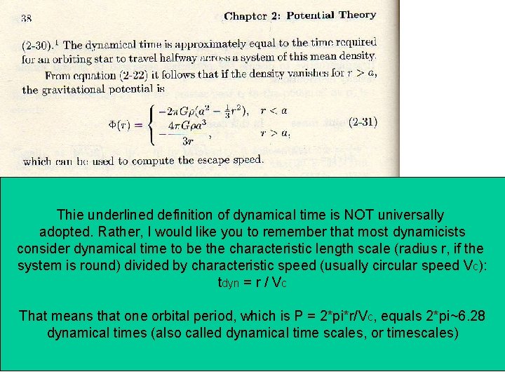 Thie underlined definition of dynamical time is NOT universally adopted. Rather, I would like