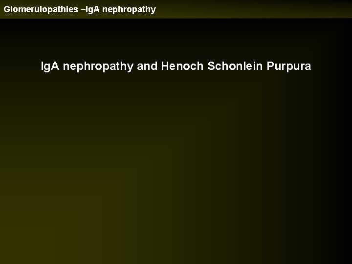 Glomerulopathies –Ig. A nephropathy and Henoch Schonlein Purpura 
