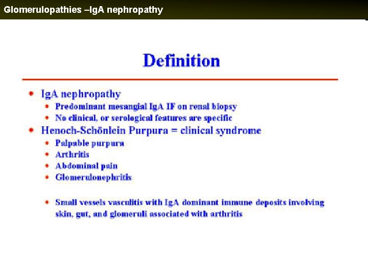 Glomerulopathies –Ig. A nephropathy 