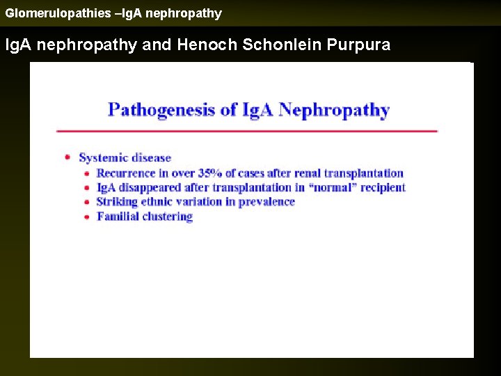 Glomerulopathies –Ig. A nephropathy and Henoch Schonlein Purpura 