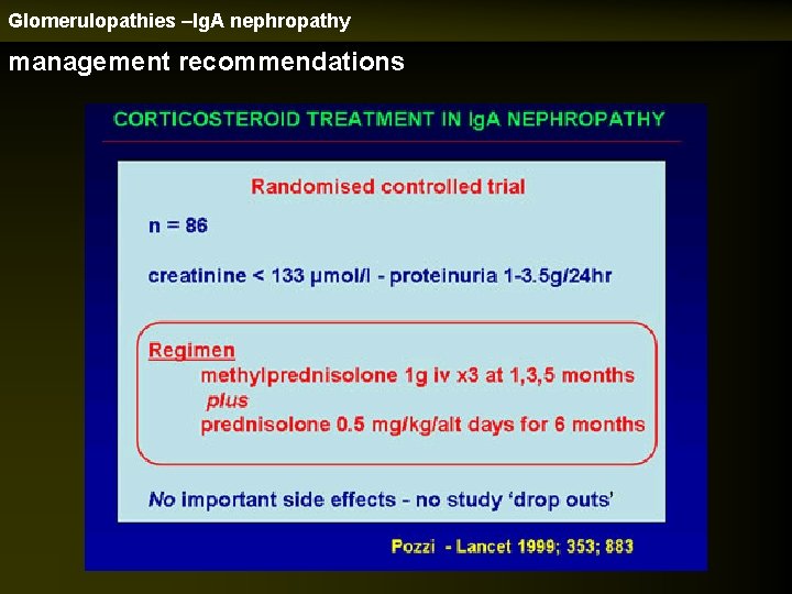Glomerulopathies –Ig. A nephropathy management recommendations 
