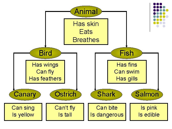 Animal Has skin Eats Breathes Bird Fish Has wings Can fly Has feathers Has Animal Has skin Eats Breathes Bird Fish Has wings Can fly Has feathers Has