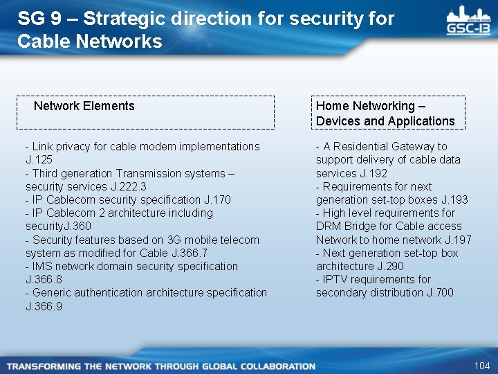 SG 9 – Strategic direction for security for Cable Networks Network Elements - Link