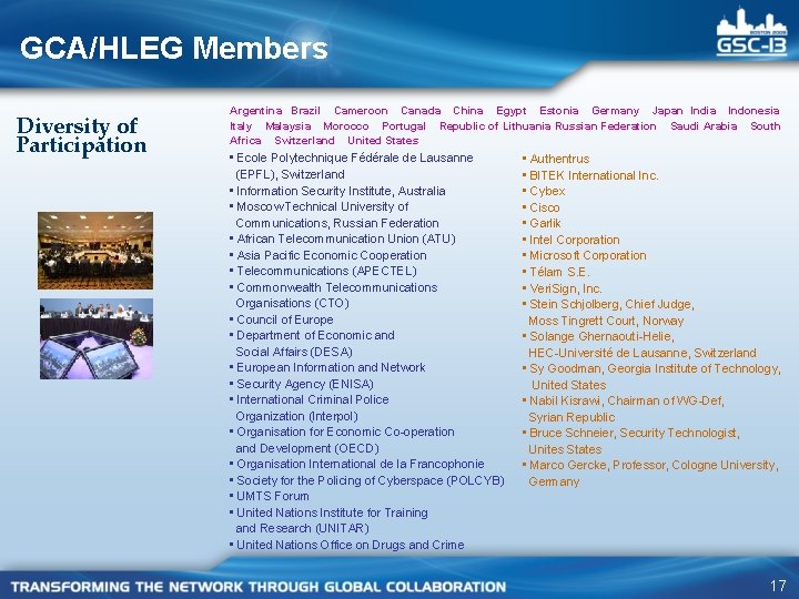 GCA/HLEG Members Diversity of Participation Argentina Brazil Cameroon Canada China Egypt Estonia Germany Japan