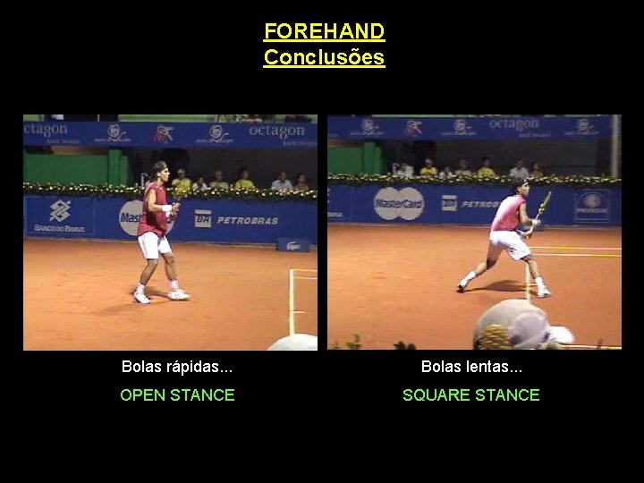 FOREHAND Conclusões Bolas rápidas. . . Bolas lentas. . . OPEN STANCE SQUARE STANCE