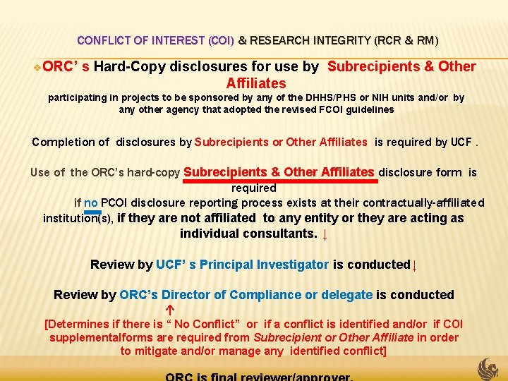 CONFLICT OF INTEREST (COI) & RESEARCH INTEGRITY (RCR & RM) v. ORC’ s Hard-Copy