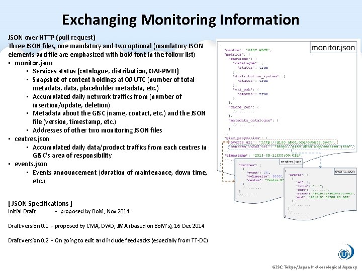 Exchanging Monitoring Information JSON over HTTP (pull request) Three JSON files, one mandatory and