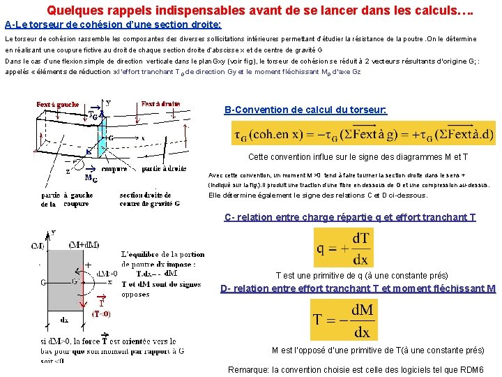 Quelques rappels indispensables avant de se lancer dans les calculs…. A-Le torseur de cohésion Quelques rappels indispensables avant de se lancer dans les calculs…. A-Le torseur de cohésion