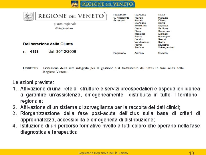 Le azioni previste: 1. Attivazione di una rete di strutture e servizi preospedalieri e