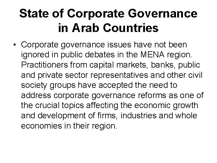 Corporate Governance In Arab Countries Dr Najib Harabi