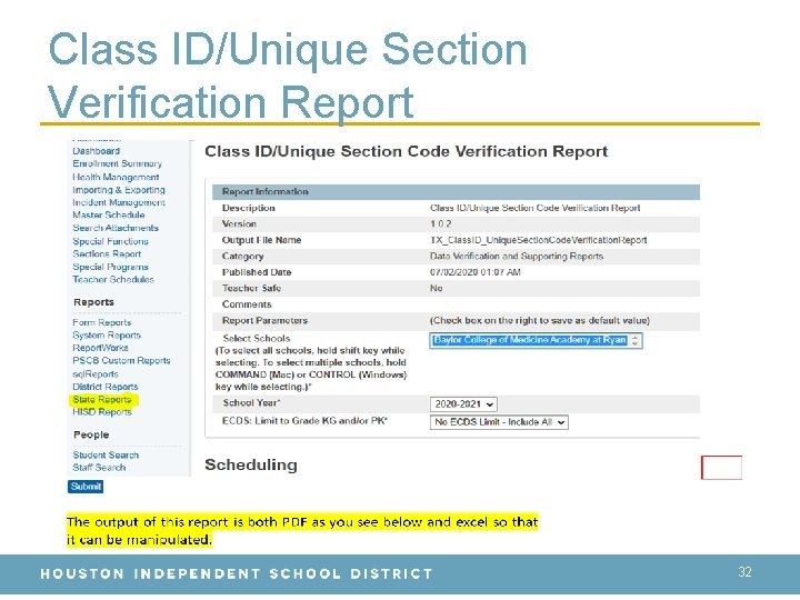 Class ID/Unique Section Verification Report 32 