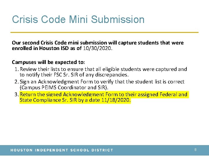 Crisis Code Mini Submission Our second Crisis Code mini submission will capture students that