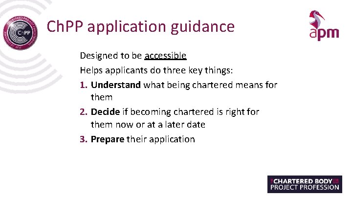 Ch. PP application guidance Designed to be accessible Helps applicants do three key things: