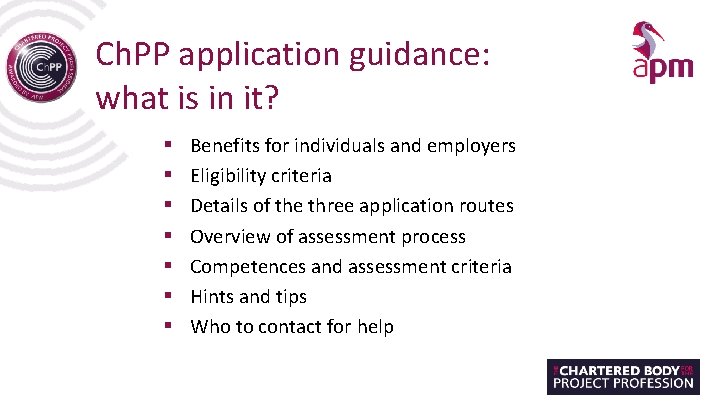 Ch. PP application guidance: what is in it? § § § § Benefits for