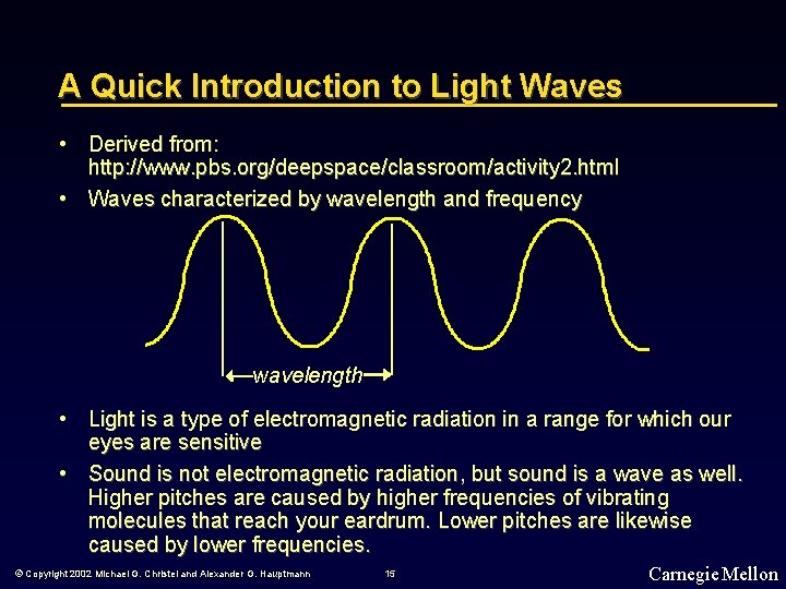 A Quick Introduction to Light Waves • Derived from: http: //www. pbs. org/deepspace/classroom/activity 2.