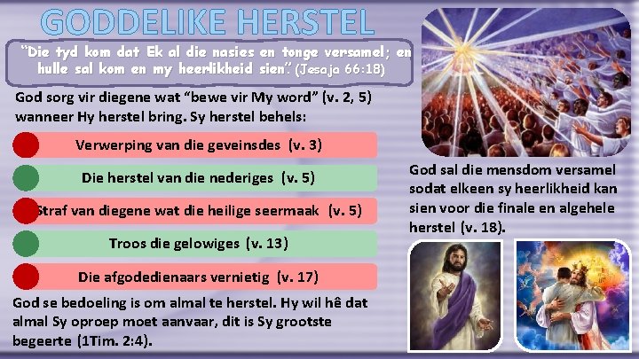 GODDELIKE HERSTEL “Die tyd kom dat Ek al die nasies en tonge versamel; en