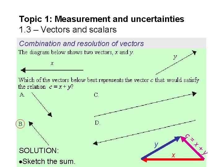 Topic 1: Measurement and uncertainties 1. 3 – Vectors and scalars Combination and resolution