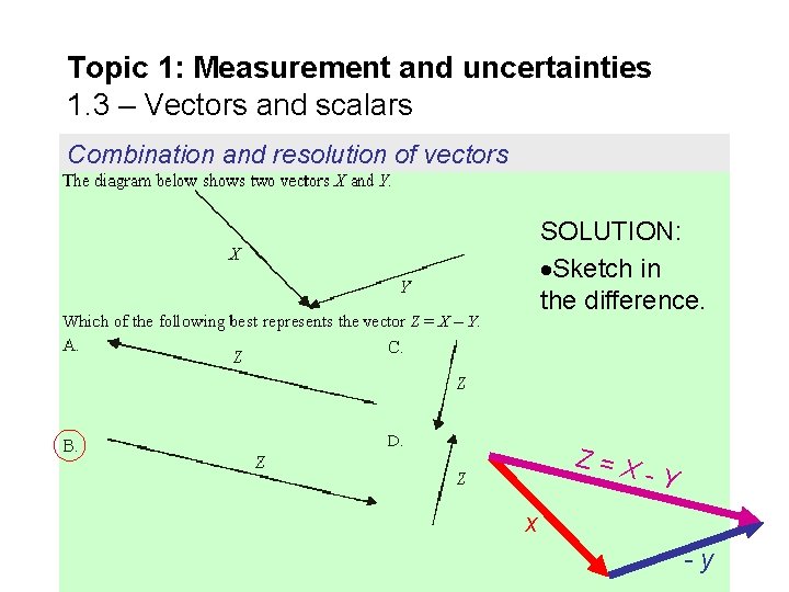 Topic 1: Measurement and uncertainties 1. 3 – Vectors and scalars Combination and resolution