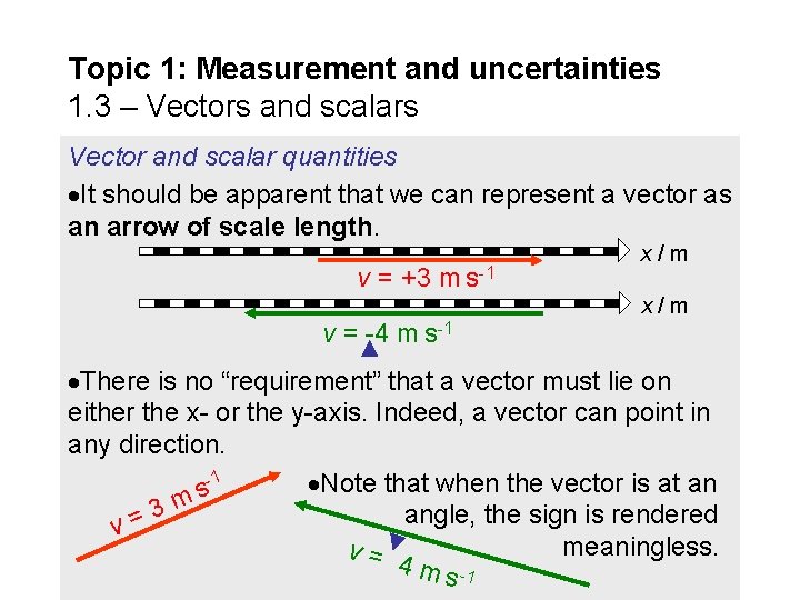 Topic 1: Measurement and uncertainties 1. 3 – Vectors and scalars Vector and scalar