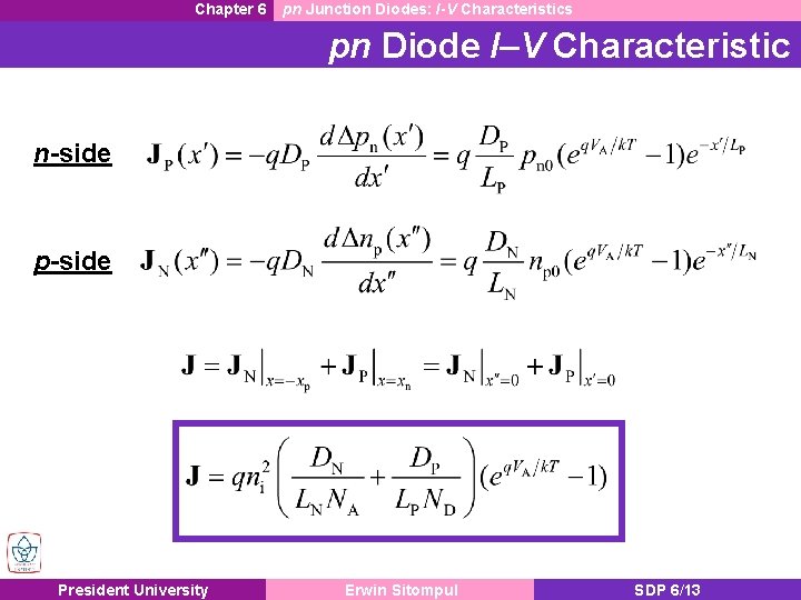 Chapter 6 pn Junction Diodes: I-V Characteristics pn Diode I–V Characteristic n-side p-side President