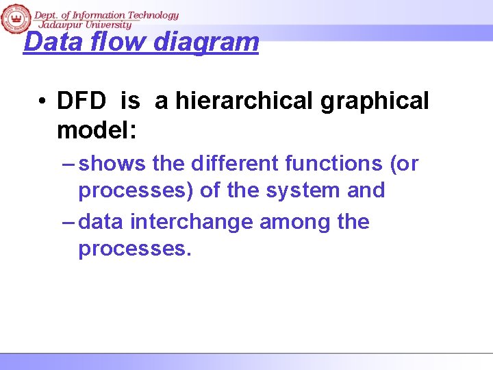 Data flow diagram • DFD is a hierarchical graphical model: – shows the different