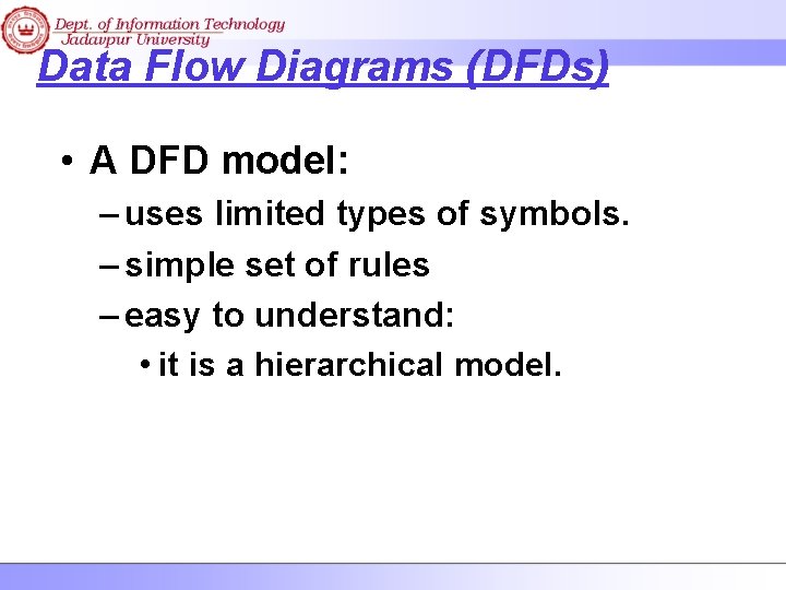 Data Flow Diagrams (DFDs) • A DFD model: – uses limited types of symbols.