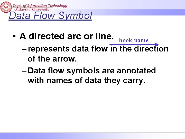 Data Flow Symbol • A directed arc or line. book-name – represents data flow