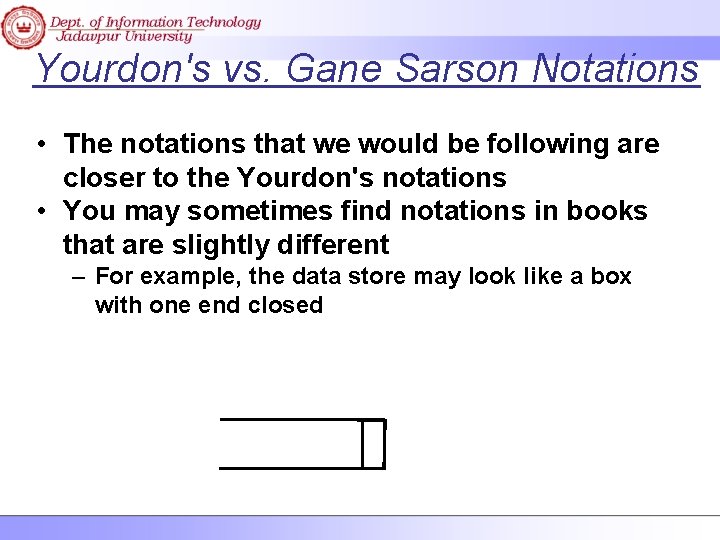 Yourdon's vs. Gane Sarson Notations • The notations that we would be following are