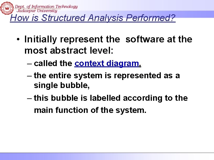 How is Structured Analysis Performed? • Initially represent the software at the most abstract