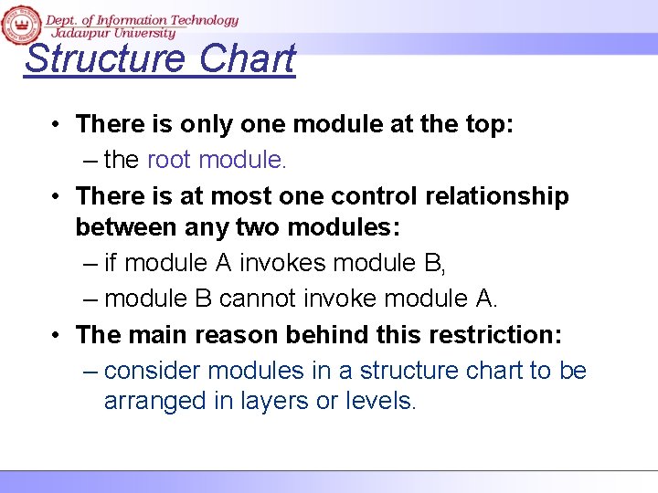 Structure Chart • There is only one module at the top: – the root