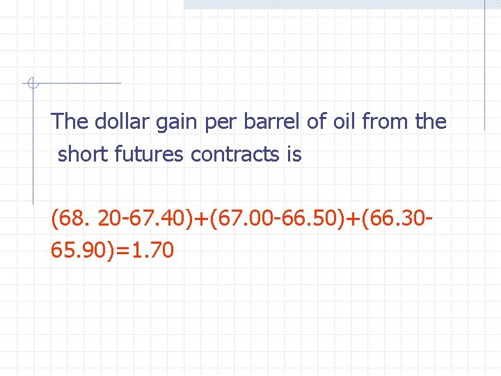 The dollar gain per barrel of oil from the short futures contracts is (68.