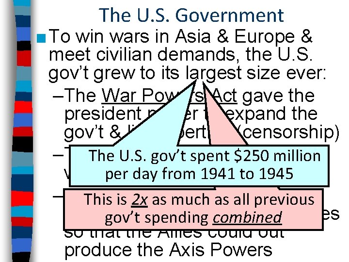 The U. S. Government ■ To win wars in Asia & Europe & meet