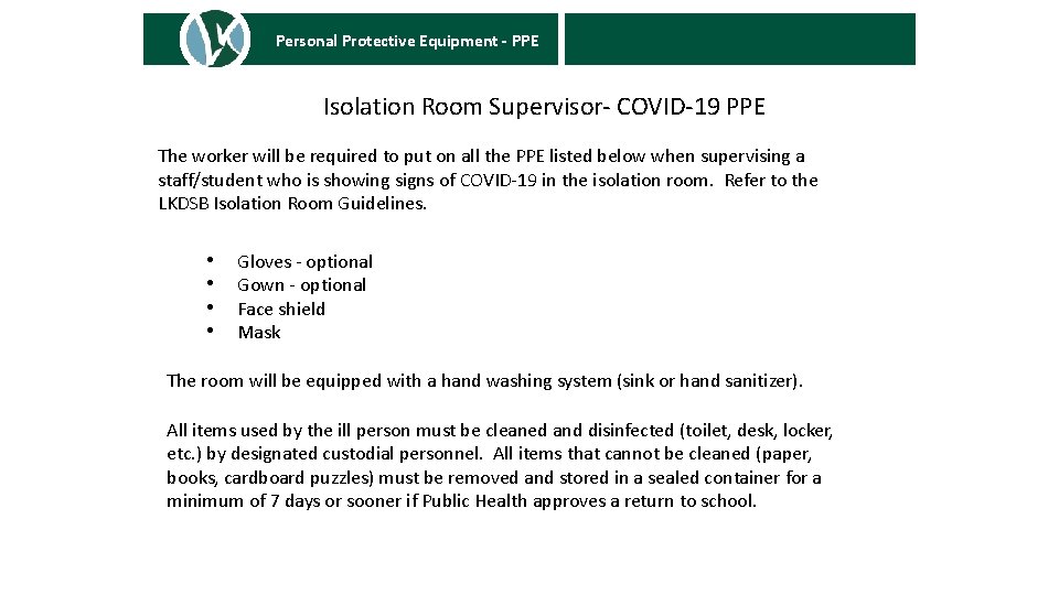 Personal Protective Equipment - PPE SUSPECTED CASES AND POSITIVE TEST RESULTS Isolation Room Supervisor-