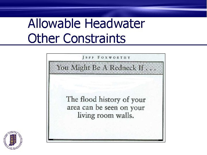 Allowable Headwater Other Constraints 