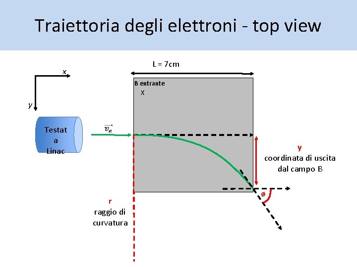 Traiettoria degli elettroni - top view L = 7 cm x B entrante X