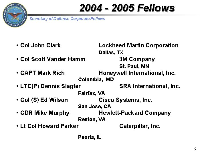 2004 - 2005 Fellows Secretary of Defense Corporate Fellows • Col John Clark Lockheed