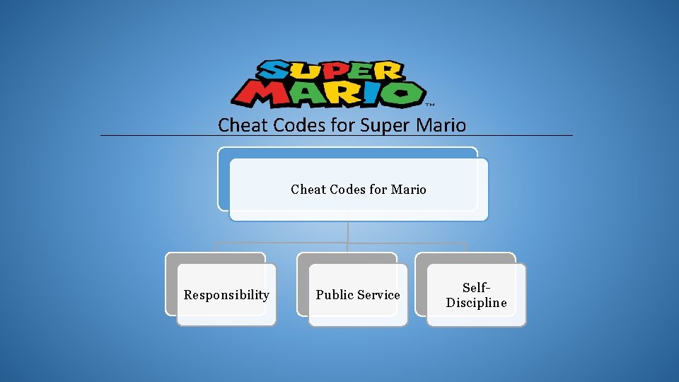 Cheat Codes for Super Mario Cheat Codes for Mario Responsibility Public Service Self. Discipline