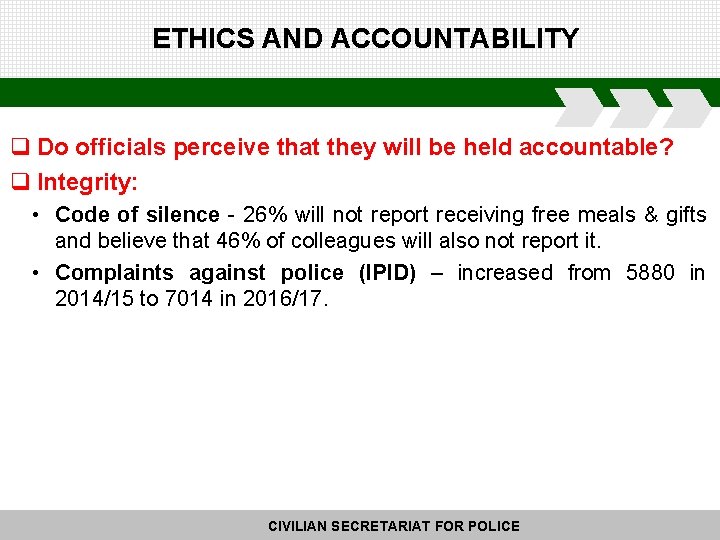 ETHICS AND ACCOUNTABILITY q Do officials perceive that they will be held accountable? q