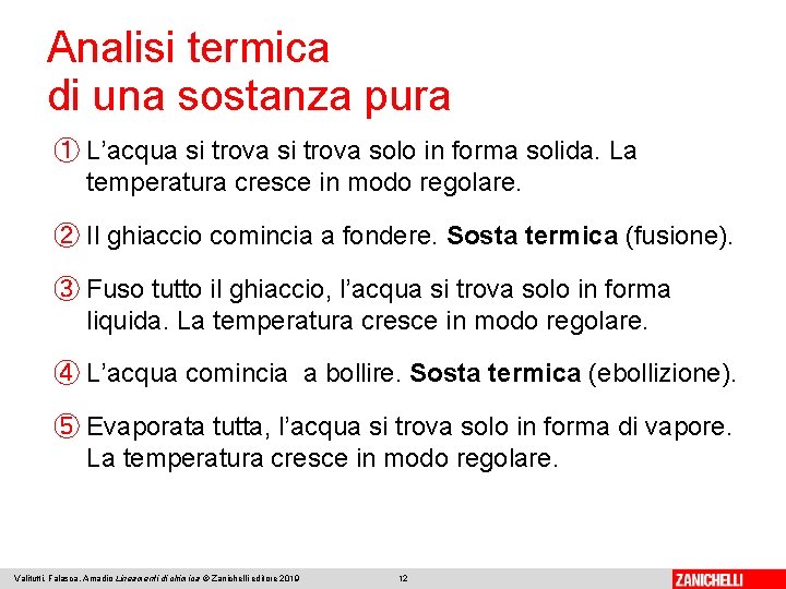 Analisi termica di una sostanza pura ① L’acqua si trova solo in forma solida.