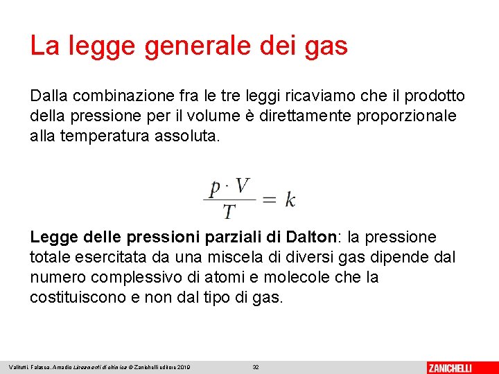 La legge generale dei gas Dalla combinazione fra le tre leggi ricaviamo che il