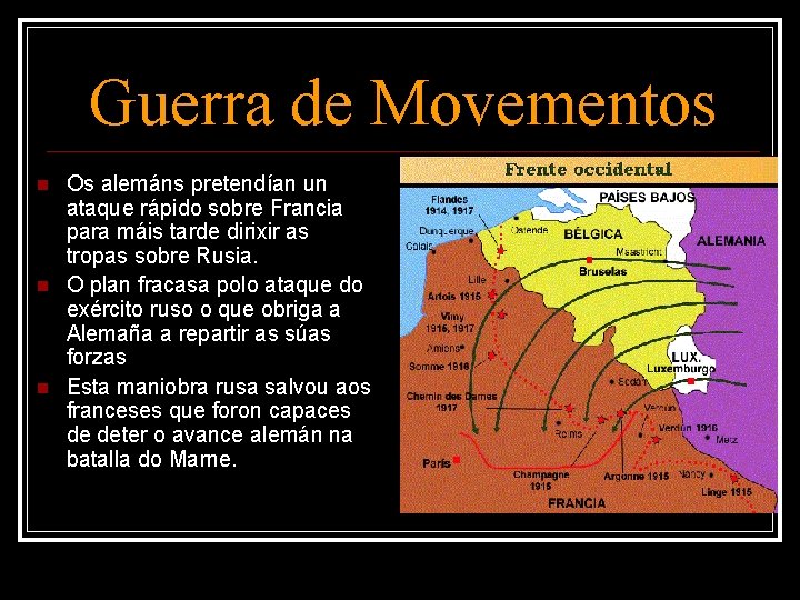 Guerra de Movementos Os alemáns pretendían un ataque rápido sobre Francia para máis tarde