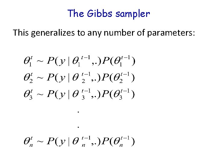 The Gibbs sampler This generalizes to any number of parameters: 