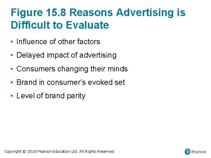 Figure 15. 8 Reasons Advertising is Difficult to Evaluate • Influence of other factors