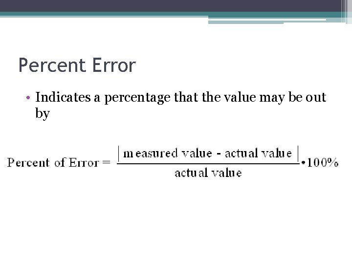 Percent Error • Indicates a percentage that the value may be out by 