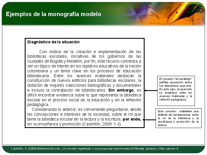 LOGO Ejemplos de la monografía modelo Diagnóstico de la situación Con motivo de la