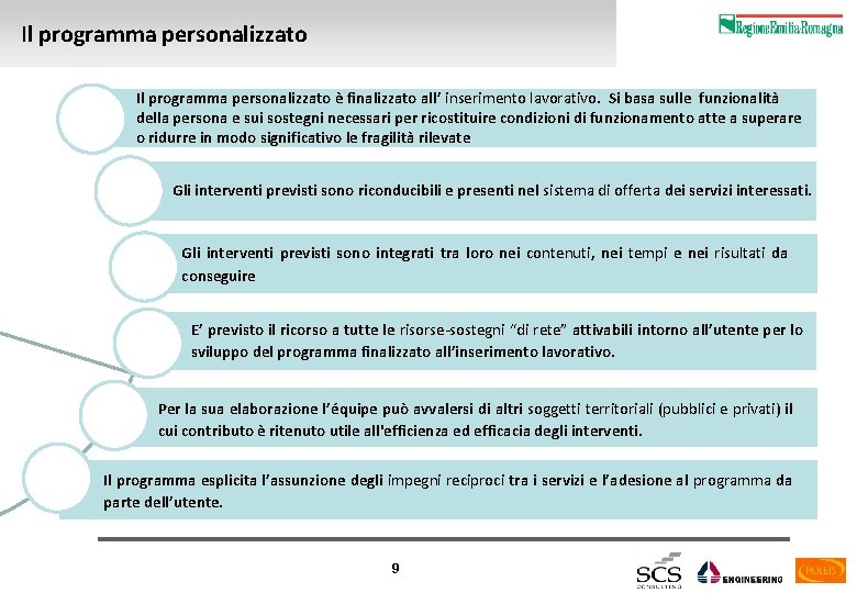 Il programma personalizzato è finalizzato all’ inserimento lavorativo. Si basa sulle funzionalità della persona