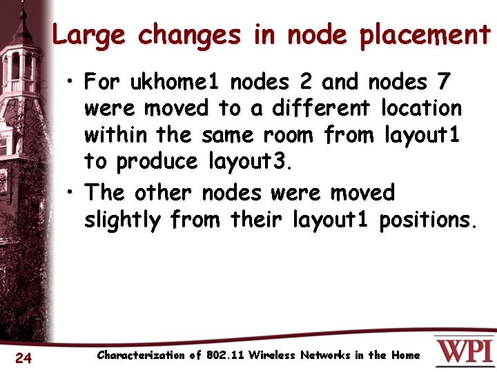 Large changes in node placement • For ukhome 1 nodes 2 and nodes 7