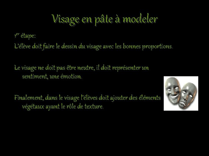 Visage en pâte à modeler 1 er étape: L’élève doit faire le dessin du