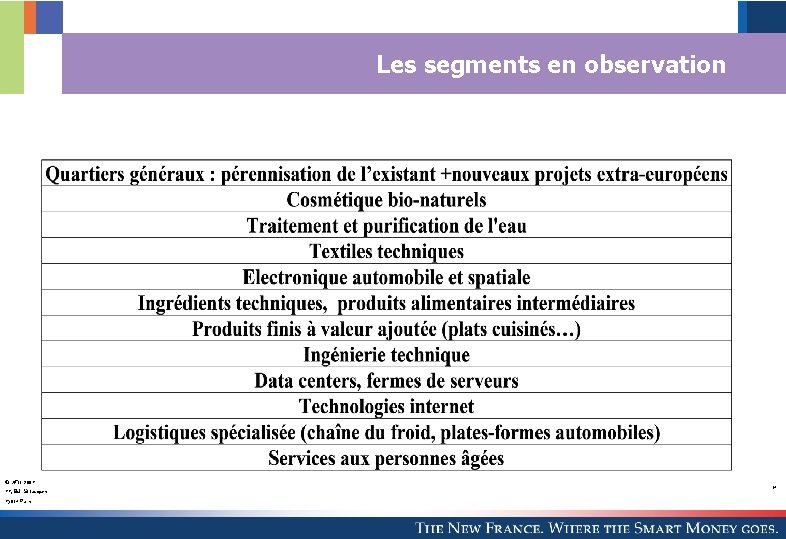 Les segments en observation © AFII 2007 77, Bd St Jacques 75014 Paris 14